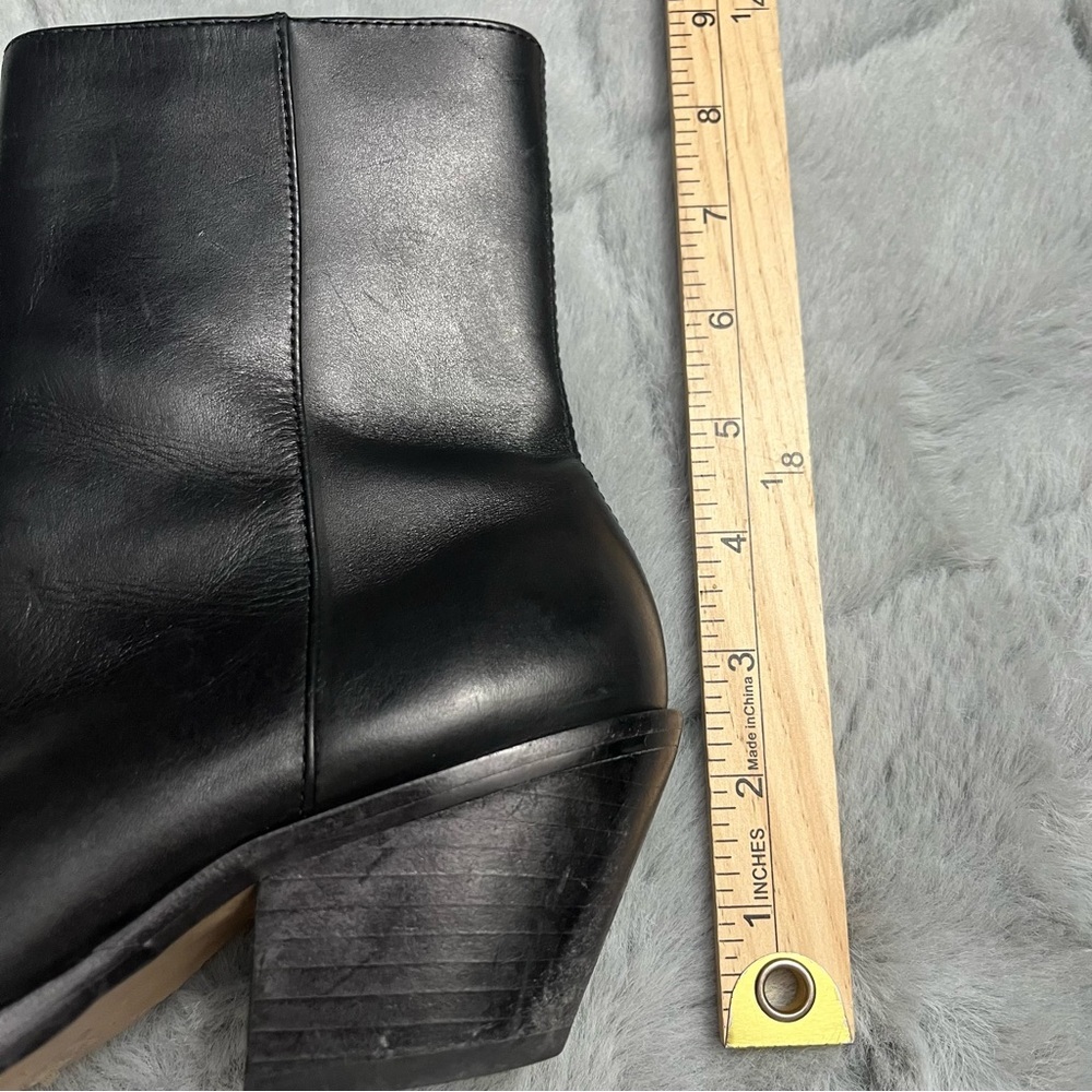 By Anthropologie Square Toe Leather Boots Size 36 Black Made In Brazil Side Zip - Picture 7 of 13